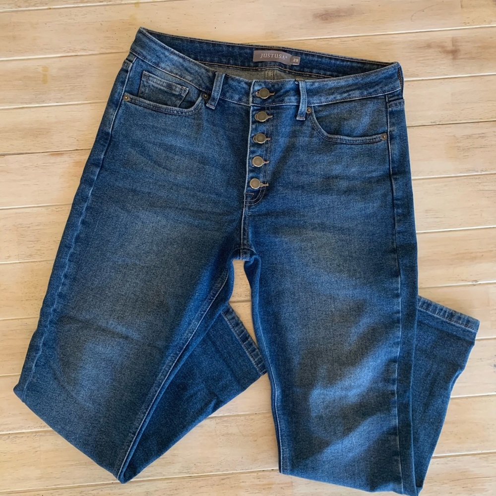 Just USA High Rise Button Fly Straight Leg Jeans